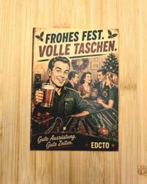 EDC Weihnachts-Postkarte „Frohes Fest. Volle Taschen.“ – Retro Design A6