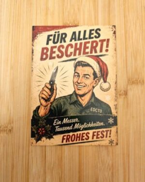 Lustige Weihnachtskarte für Messerfans – Für alles beschert! | Retro A6